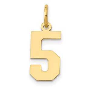 14k Yellow Gold, Athletic Collection, Small Polished Number 5 Pendant